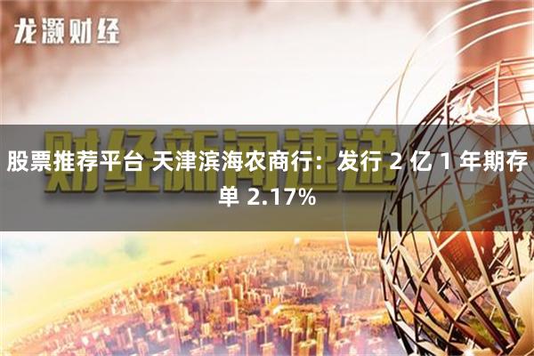 股票推荐平台 天津滨海农商行：发行 2 亿 1 年期存单 2.17%